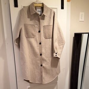 Zara Light Beige soft wool Checkered Shirt Jacket
